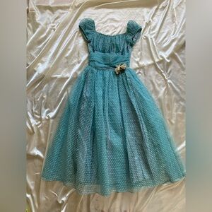 Vintage 1950s Harco Baby Blue Swiss Dot Party Prom Dress XS Rockabilly